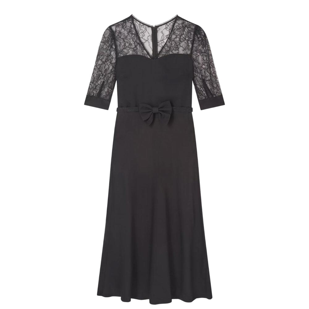 L.K. Bennett Madalena Lace Black Belted Dress